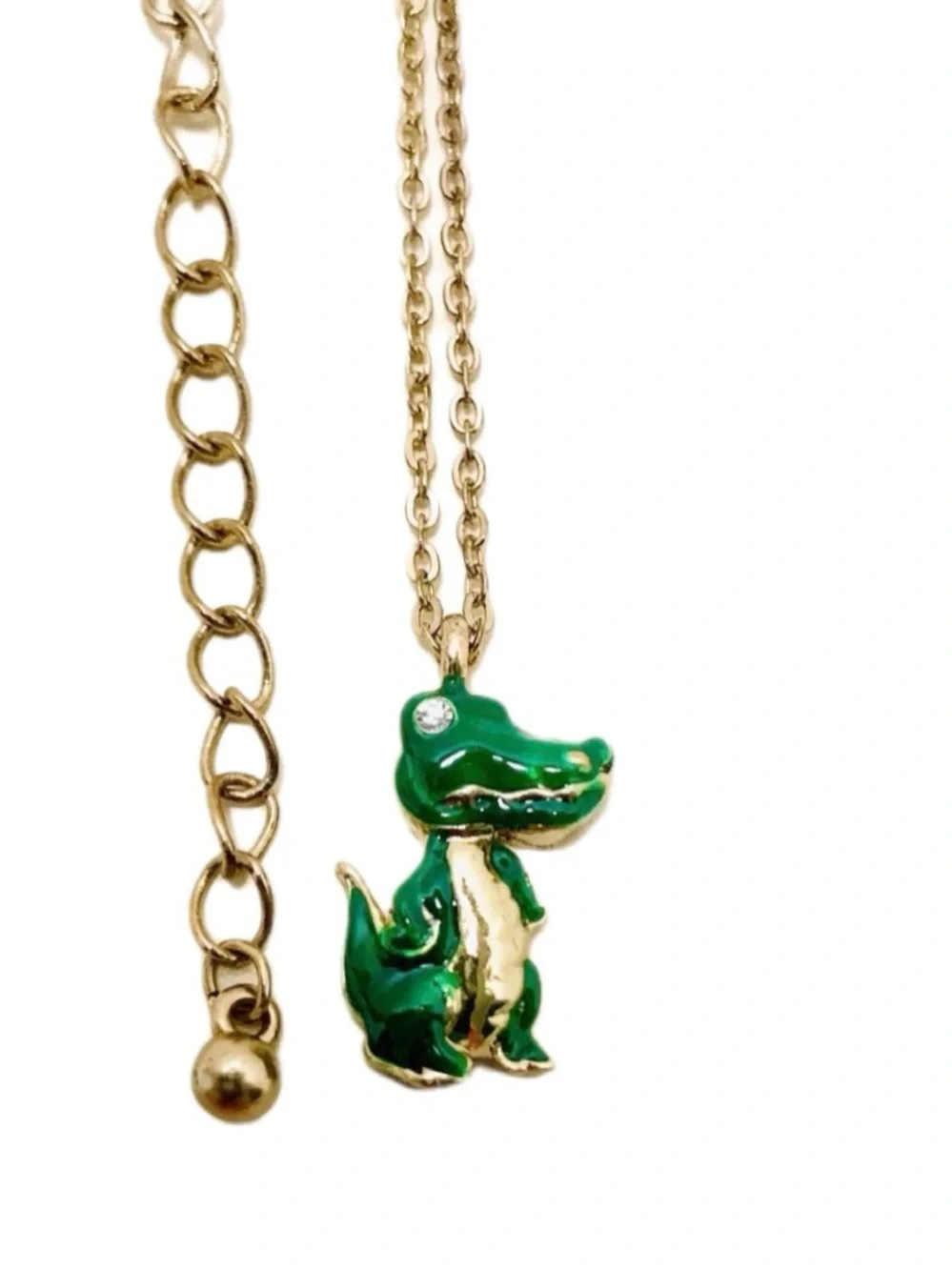Girls Enamel Alligator Pendant Charm Gold Tone 16
